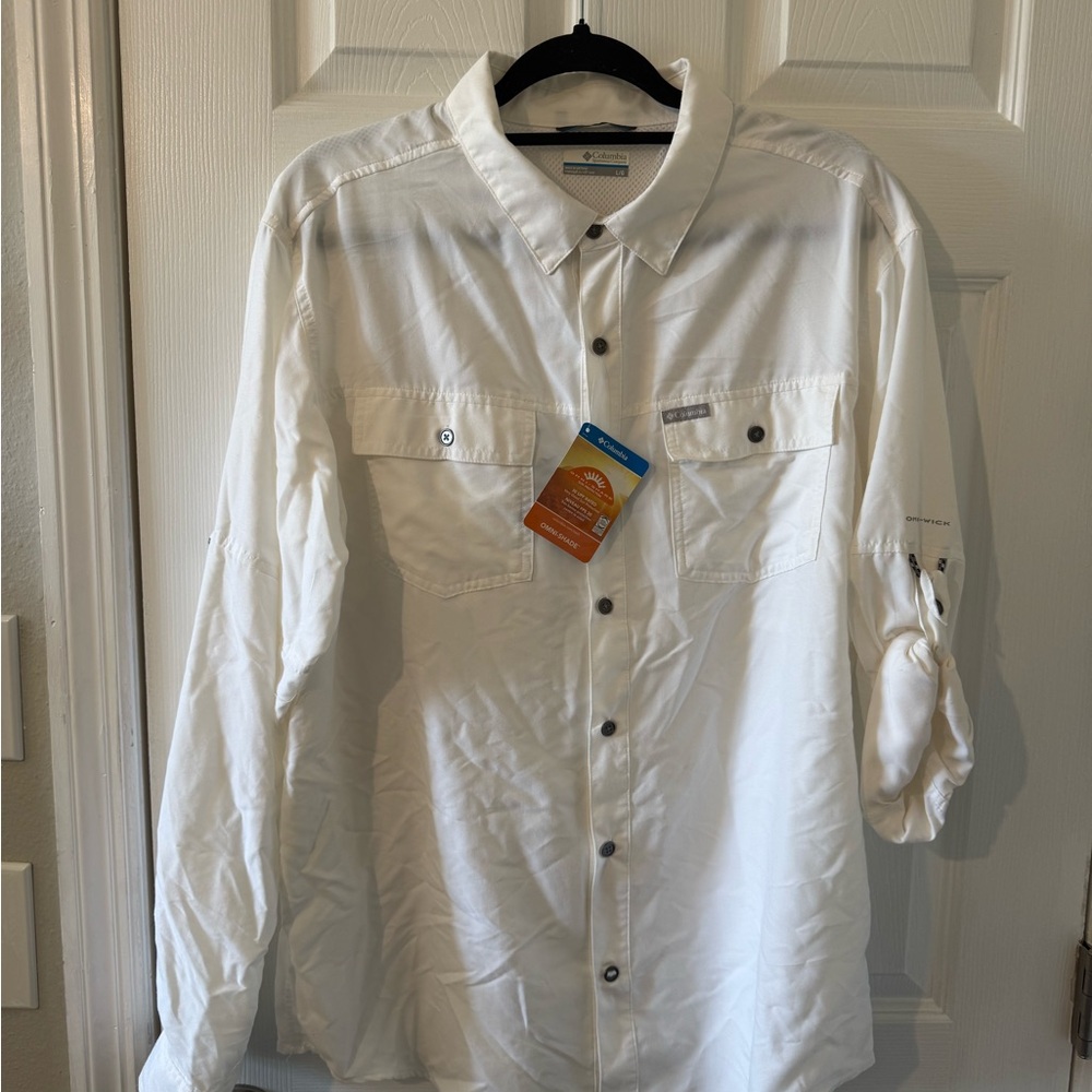 Columbia Men's White  Button Down long sleeve fishing sun Shirt nwt